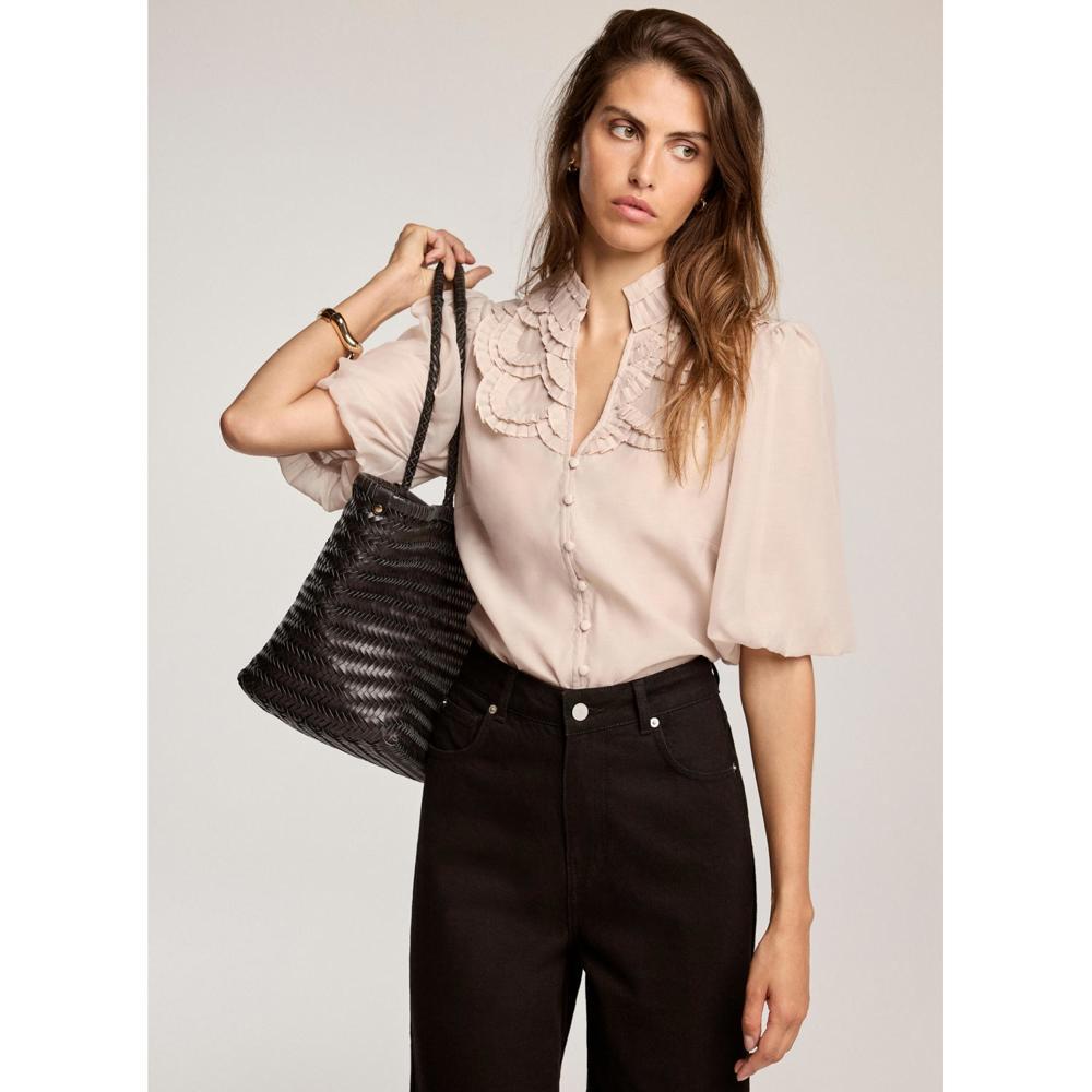 Mint Velvet Neutral Pleated Puff Sleeve Blouse